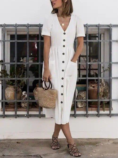 Claire™ | Fashion V-hals Button-Up løs kjole til kvinder